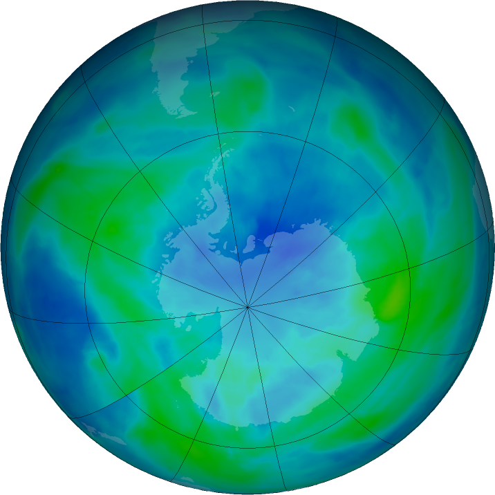 Antarctic ozone map for 24 March 2016